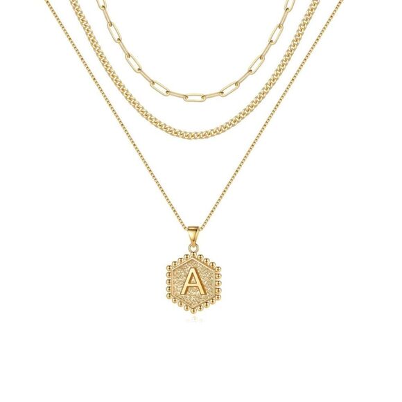 14K Plated Initial Triple Layered Necklaces - Picture 5 of 6